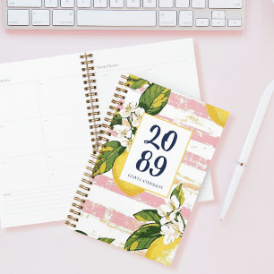 Agenda Flor Preppy de Limón Floral Rosa Rayado