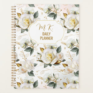 Agenda Flor romántica de oro rosa blanco