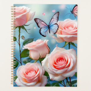 Agenda Flor rosa rosa suave mariposa azul