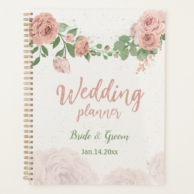 Agenda flor rosa rubor verde boda botánico (Anverso)