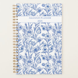 Agenda Flor salvaje de Chinoiserie azul y blanca