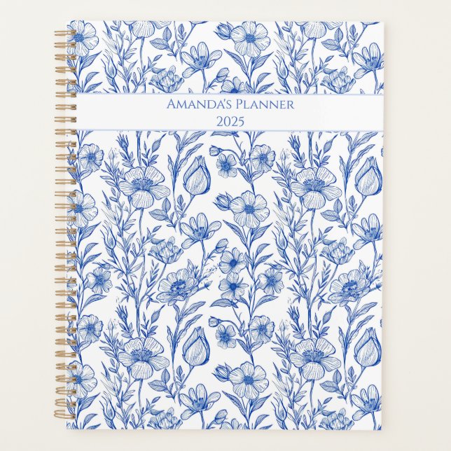 Agenda Flor salvaje de Chinoiserie azul y blanca (Anverso)