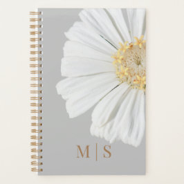 Agenda Flor silvestre blanca monogramada sobre azul turbi