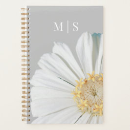 Agenda Flor silvestre blanca monogramada sobre azul turbi