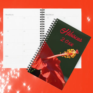 Agenda Flor tropical roja hibiscus en Personalizable negr