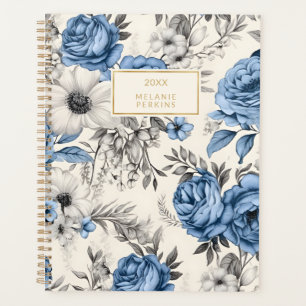 Agenda Flor vintage floral anticuada crema blanca azul si