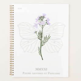 Agenda Flor violeta y mariposa de piedra brillante