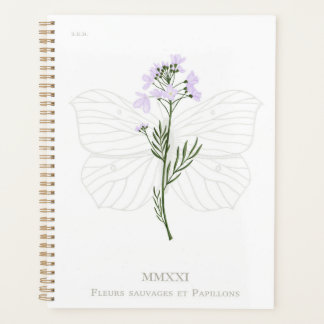 Agenda Flor violeta y mariposa de piedra brillante