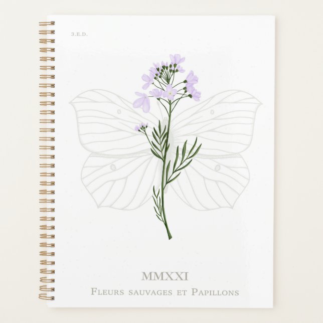 Agenda Flor violeta y mariposa de piedra brillante (Anverso)