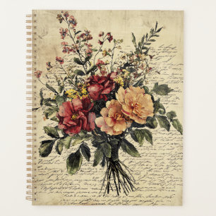 Agenda Flor y caligrafía rusas - Papel marrón envejecido 