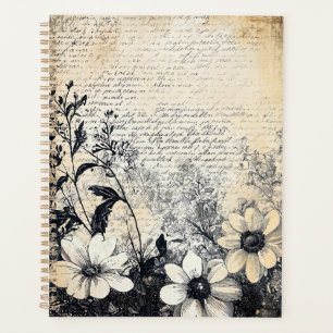 Agenda Flor y caligrafía rusas - Papel marrón envejecido 