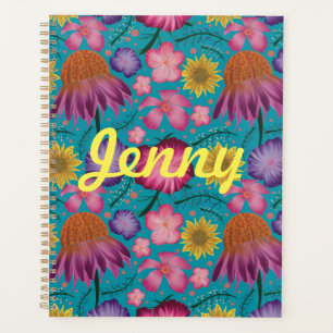 Agenda Flora de flores silvestres turquesa personalizada