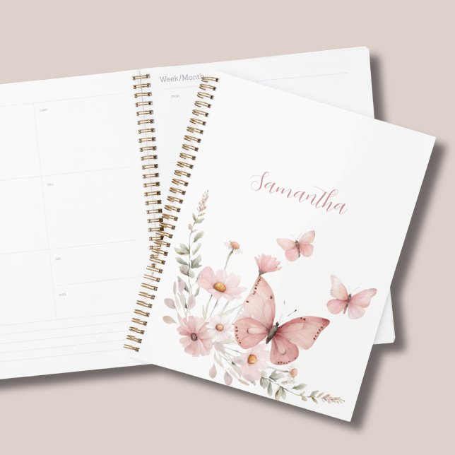 Agenda Flora de mariposa rosa personalizada (Subido por el creador)