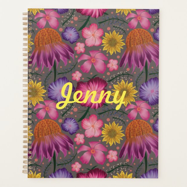 Agenda Flora gris de flores silvestres personalizada (Anverso)