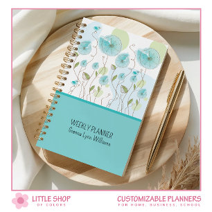Agenda Floral Acuarela Azul Personalizable
