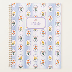 Agenda Floral al estilo de la cabaña, franjas azules
