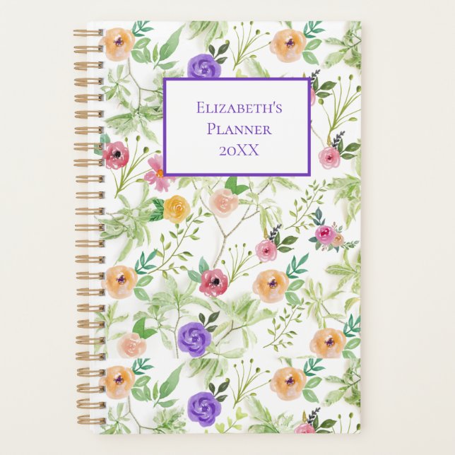 Agenda Floral amarilla rosa morada personalizada cada año (Anverso)