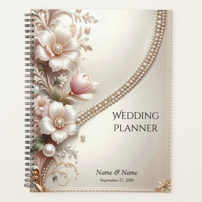 Agenda Floral and Pearl Embellishments Planner (Anverso)