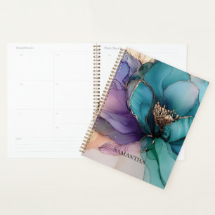 Agenda Floral Aqua Blue Purple Gold
