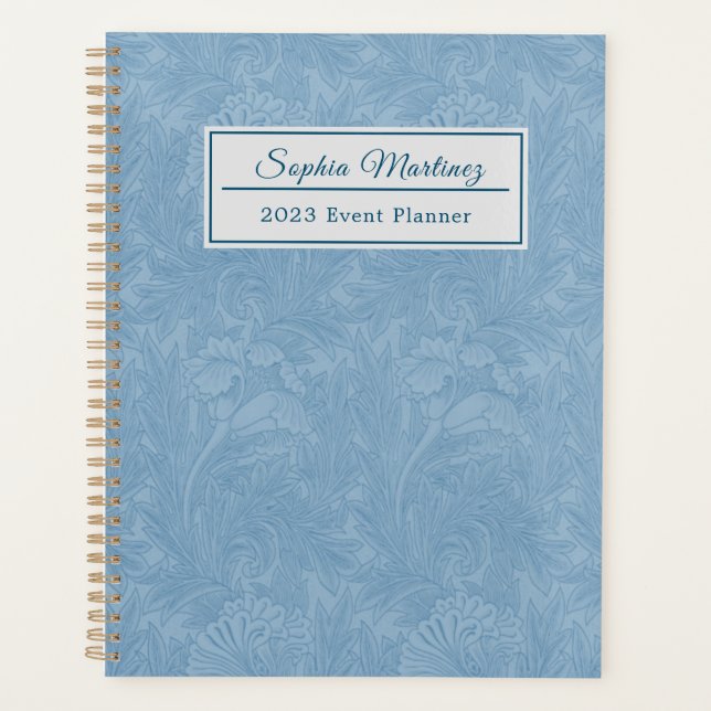 Agenda Floral azul en polvo elegante | Personalizado (Anverso)