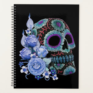 Agenda Floral Azul Floral Black Sugar Skull Day Of The De