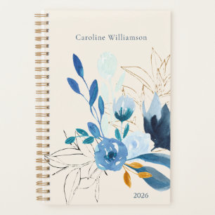 Agenda Floral azul moderno personalizada 2025 sin fecha