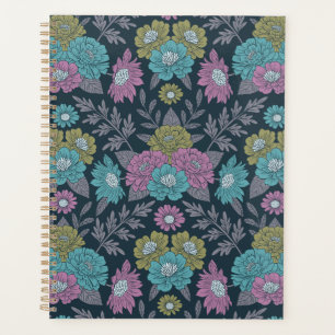 Agenda Floral azul oscuro, verde y púrpura