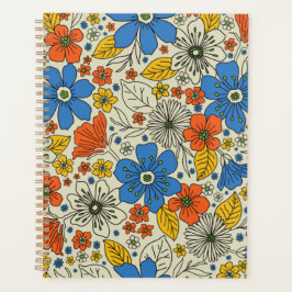 Agenda Floral azul retro, amarillo y Naranja
