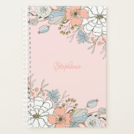 Agenda Floral azul rosa Rubor personalizada
