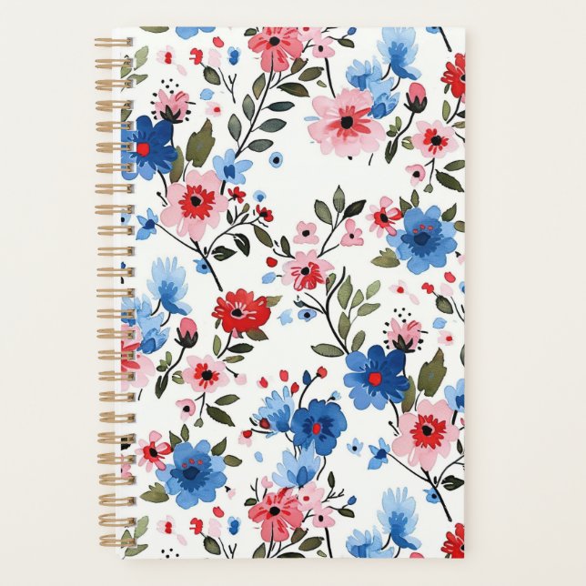 Agenda Floral azul y roja (Anverso)