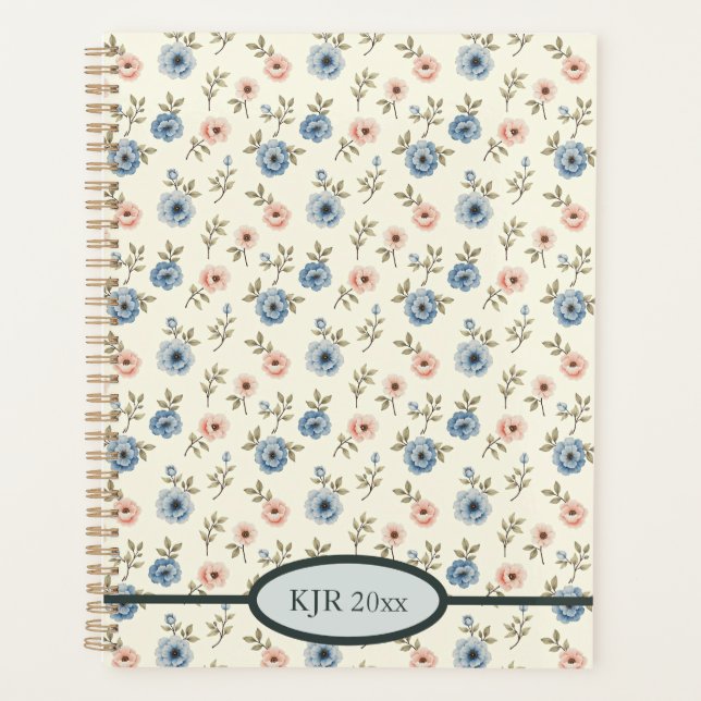 Agenda Floral azul y rosa dulce (Anverso)