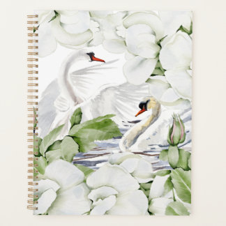 Agenda Floral blanca británica y acuarela de cisne  