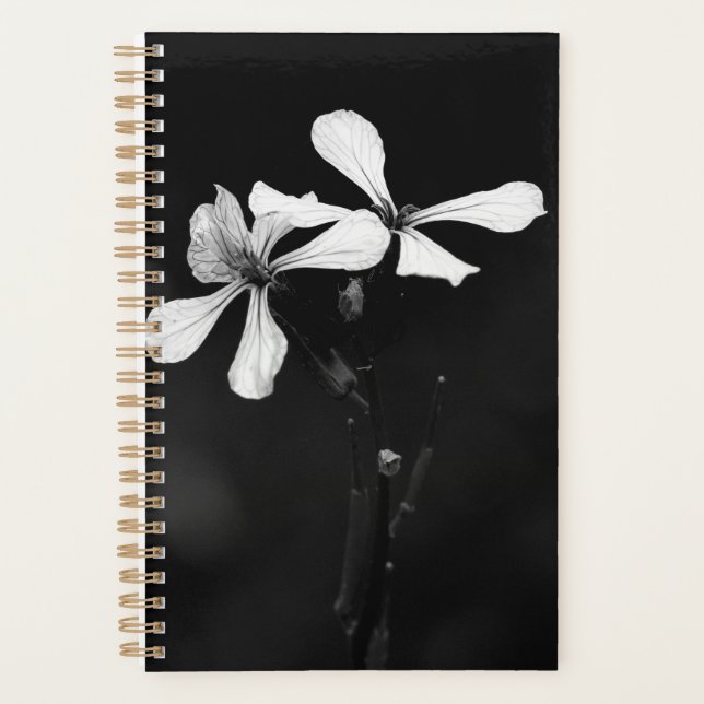 Agenda floral blanca y negra mínima (Anverso)