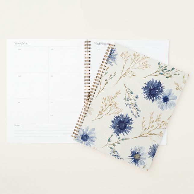 Agenda Floral Blanco Azul (Demostración)
