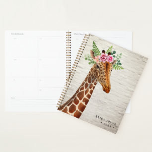 Agenda Floral Boho Giraffe Planner de ladrillo blanco