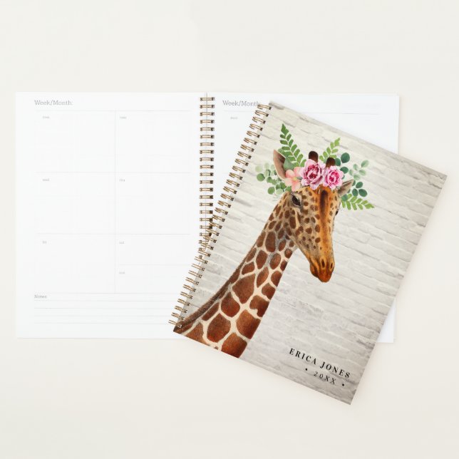 Agenda Floral Boho Giraffe Planner de ladrillo blanco (Demostración)