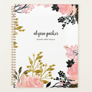 Agenda Floral color de agua rosada y dorada de Rubor