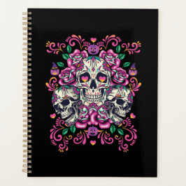 Agenda Floral de calavera, acuarela de esqueleto rosa, Ha