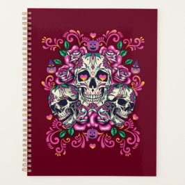 Agenda Floral de calavera, acuarela de esqueleto rosa, Ha