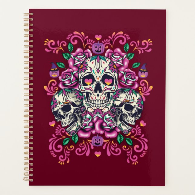 Agenda Floral de calavera, acuarela de esqueleto rosa, Ha (Anverso)