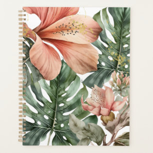 Agenda Floral de jungla en acuarela melocotón verde dorad