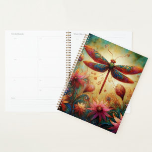 Agenda Floral de libélula sincera Resumen arte rosa Verde