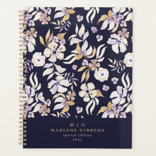 Agenda Floral de marina, monograma de oro, otoño