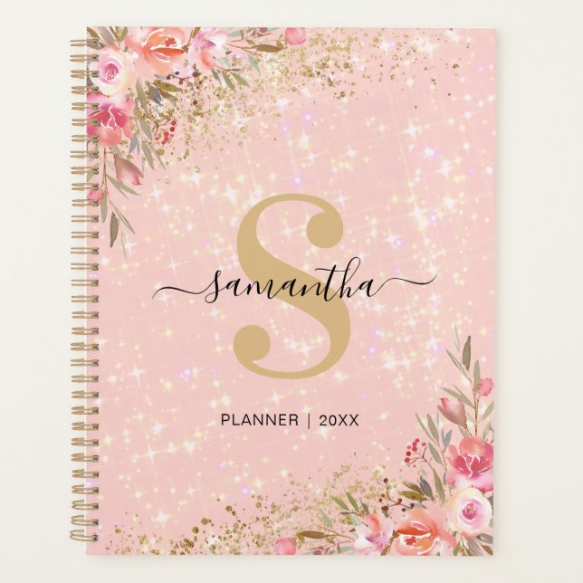 Agenda Floral de oro Rosa moderno 2026 (Anverso)