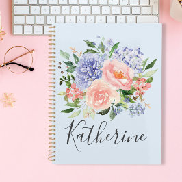 Agenda Floral de primavera rosa azul de color de agua mon