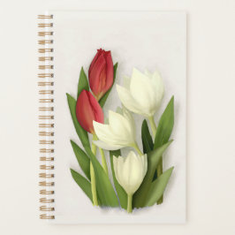Agenda Floral de tulipanes rojos y blancos
