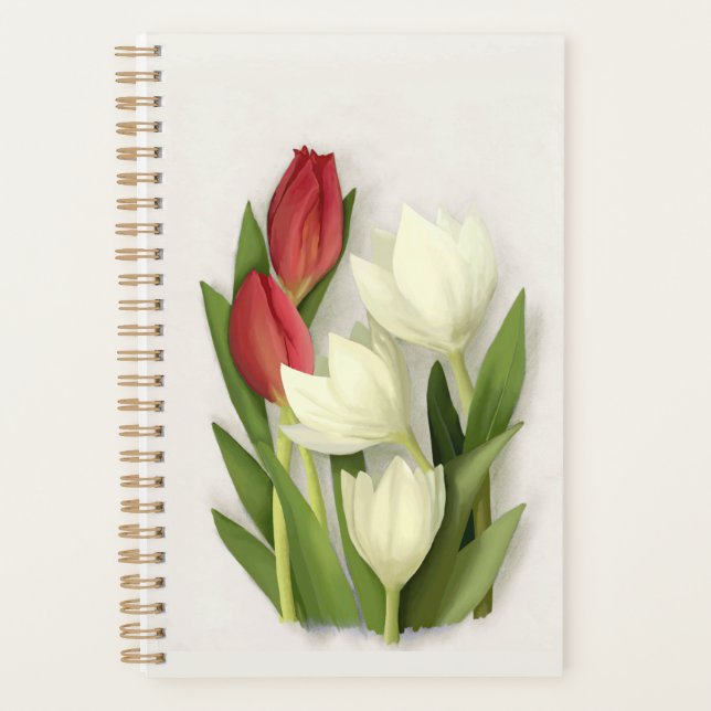 Agenda Floral de tulipanes rojos y blancos (Anverso)