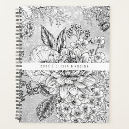 Agenda Floral de venado gris monocromático