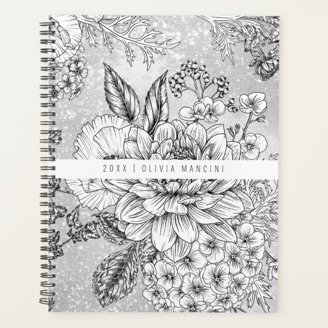 Agenda Floral de venado gris monocromático (Anverso)