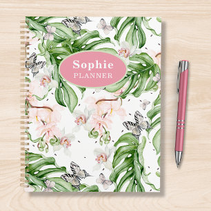 Agenda Floral floral de acuarela tropical personalizada